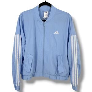 Adidas Essentials 3Stripe Life Woven Bomber Jacket Womens Sz L Glow Blue